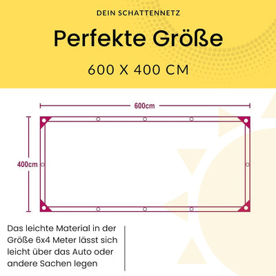 Rosi's Barf-Glück XL Schattennetz Auto 4x6 für Hunde 4x6 m – 24m² Alu UV Sonnenschutz Hitzeschutz Al