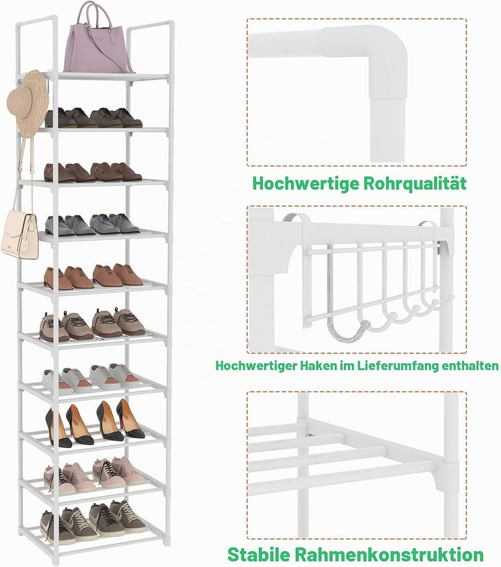 Schuhregal, 10-stufiger Schuh-und Stiefel-Organizer aus Metall, 20 Paar hohes vertikaler Lagerregal