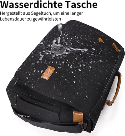 ESTARER Umhängetasche Herren/Gross Laptoptasche 15.6 Zoll für Arbeit Uni aus Canvas SCHWARZ 15-15,6