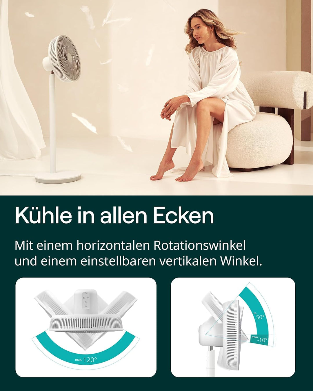 Duux Whisper Essence Standventilator sehr Leise - 120° Oszilation - 7 Geschwindigkeitsstufen - 8-std