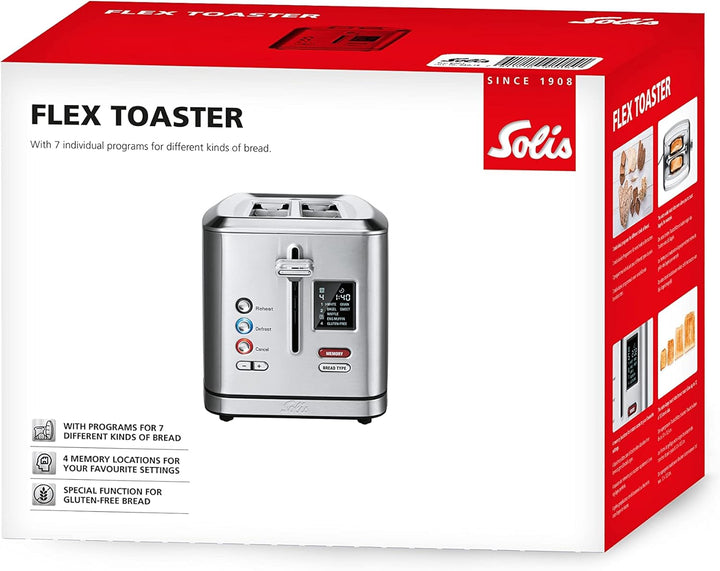 Solis Flex Toaster (Typ 8004) – Premium Edelstahl Toaster mit 7 Programmen, breiten Schlitzen, LCD-D