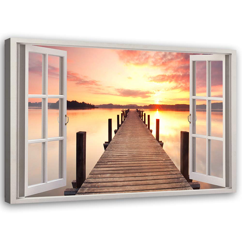 Feeby Viles - Leinwand Bilder - Fensterblick Natur- 120x80 cm- Deko Wohnzimmer - Wandbilder Schlafzi
