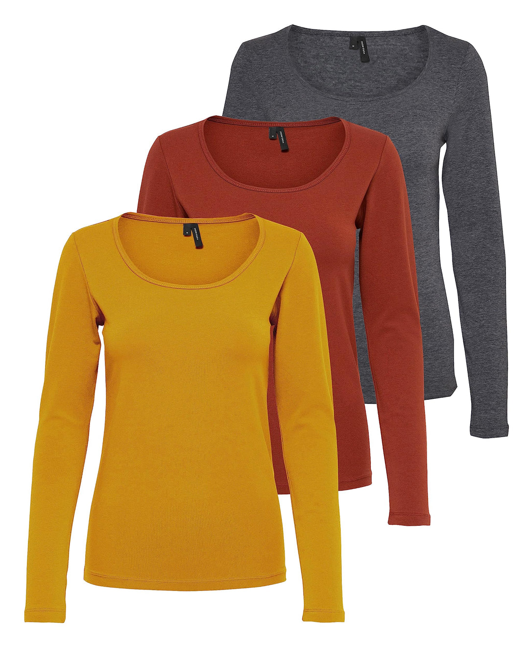 VERO MODA Damen Vmmaxi My Ls Soft Uneck Ga Noos Langarmshirts S 1x Golden Yellow, 1x Burnt Henna, 1x