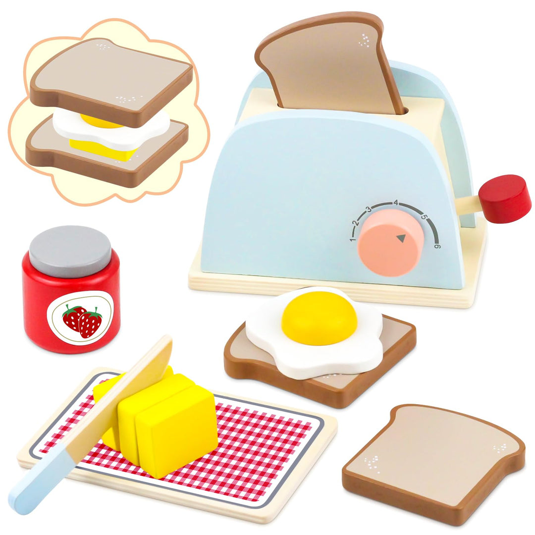 Airlab Kinderküche Spielküche Zubehör Holz, Holzspielzeug Toaster für Kinder, Pop-up Toaster Set, Sp