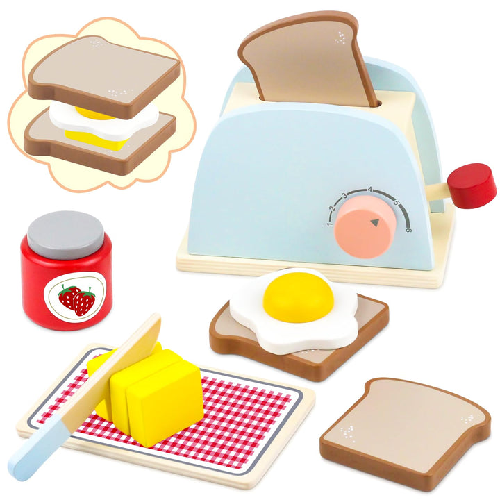 Airlab Kinderküche Spielküche Zubehör Holz, Holzspielzeug Toaster für Kinder, Pop-up Toaster Set, Sp