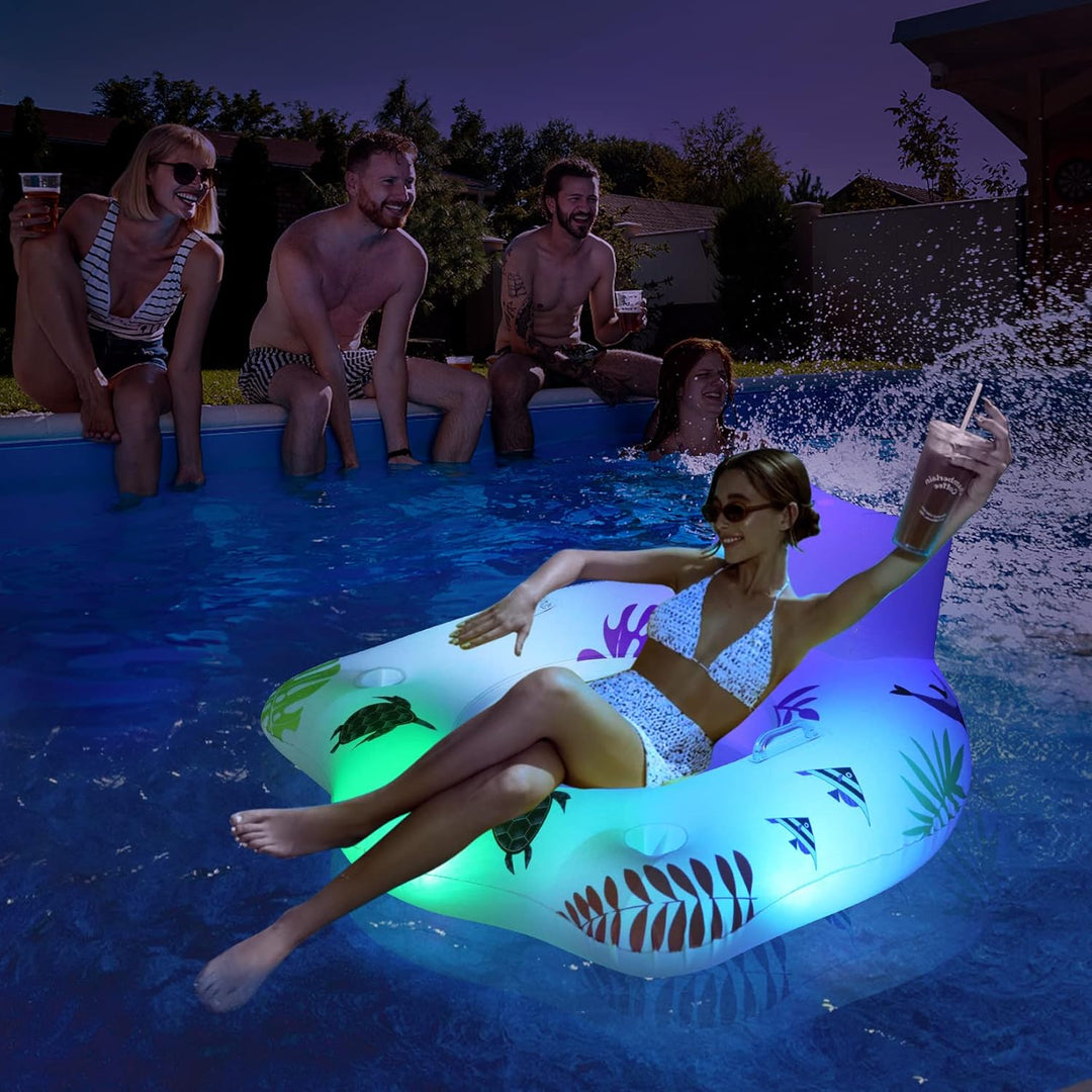 LanBlu Aufblasbarer Pool Luftmatratze Schwimmsessel mit Farbe Wechselnden Licht, Solarbetriebene Luf