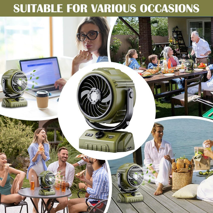 Camping Ventilator, Akku Ventilator mit Fernbedienung/LED Licht/270° Drehung, Tischventilator mit Ha