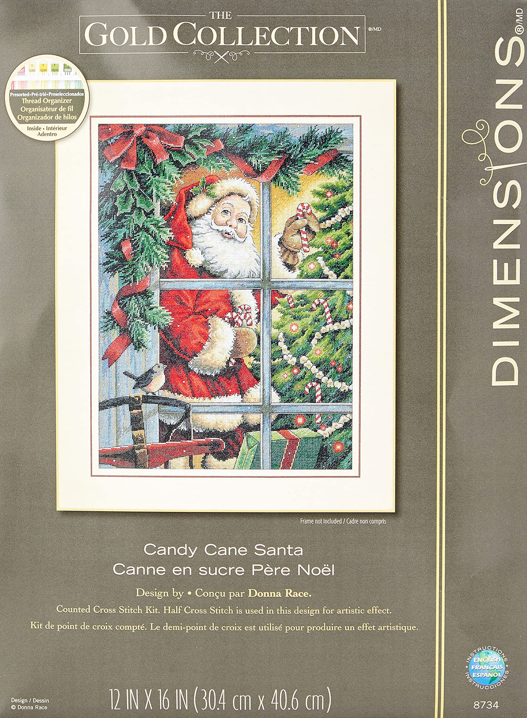 Dimensions Gezählter Kreuzstick Set, Gold Candy Cane Santa, c1 Zuckerstange, Weihnachtsmann, Zuckers