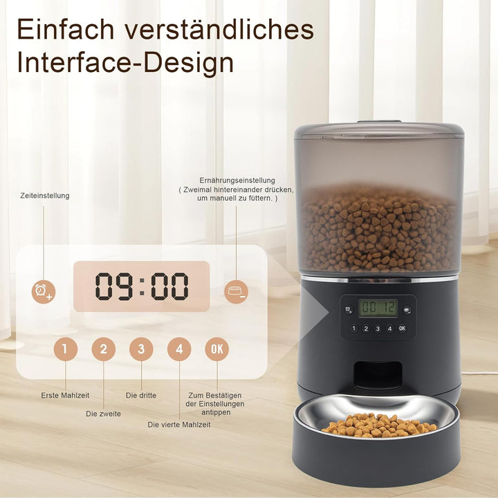 Futterautomat Katze, Automatischer Futterspender mit Timer – 4L grosses Fassungsvermögen, Programmie