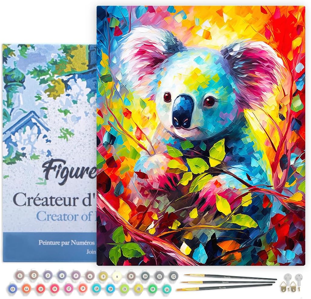 Figured'Art Malen Nach Zahlen Erwachsene Mit Rahmen Koala Farbenfroh Abstrakt - Paint by Numbers Bas