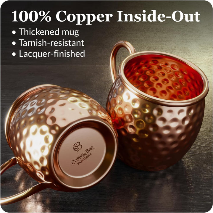 Copper-Bar Moscow Mule Kupferbecher – Set von 4 – 100 % handgefertigten, reinen massiven Kupferbeche
