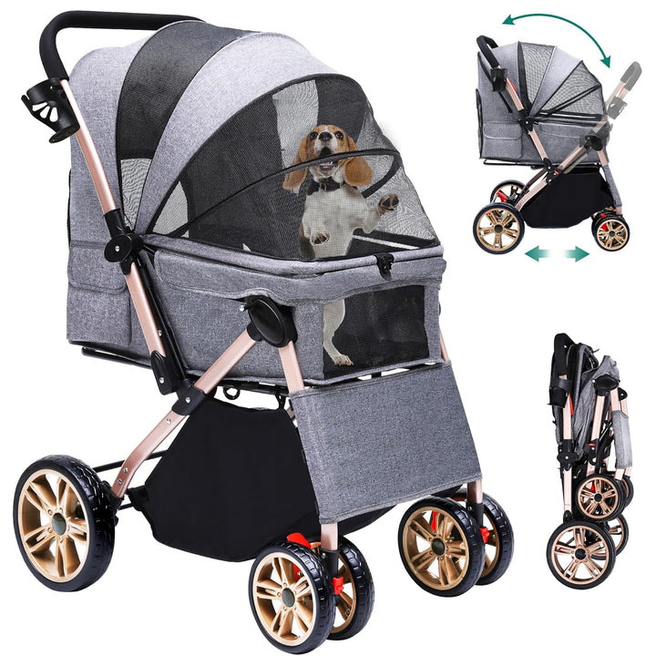 YITAHOME Hundebuggy Hundewagen klappbar für Hunde & Katzen, Haustierbuggy bis 22 kg mit umkehrbarem