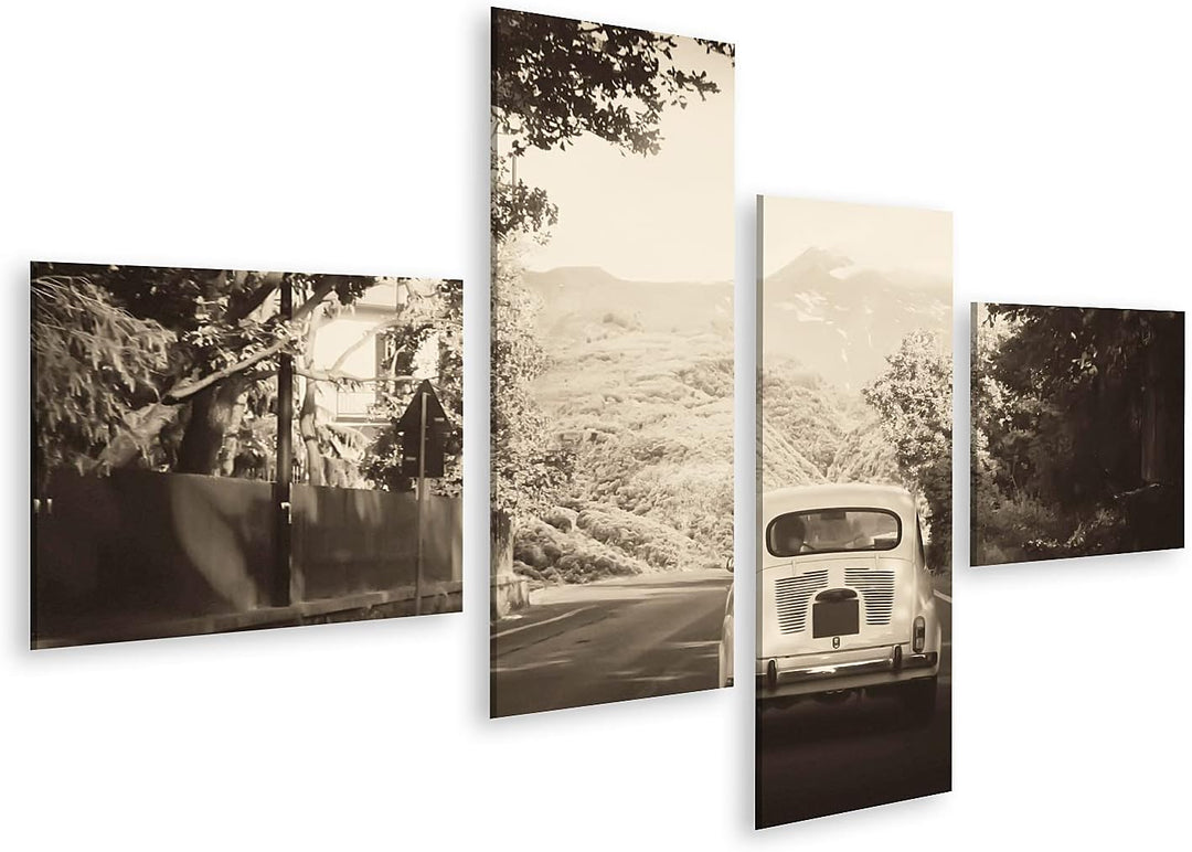 islandburner Bild auf Leinwand Sepia Foto Eines Retro Autos Zu Bergen Wandbild Poster Kunstdruck Bil