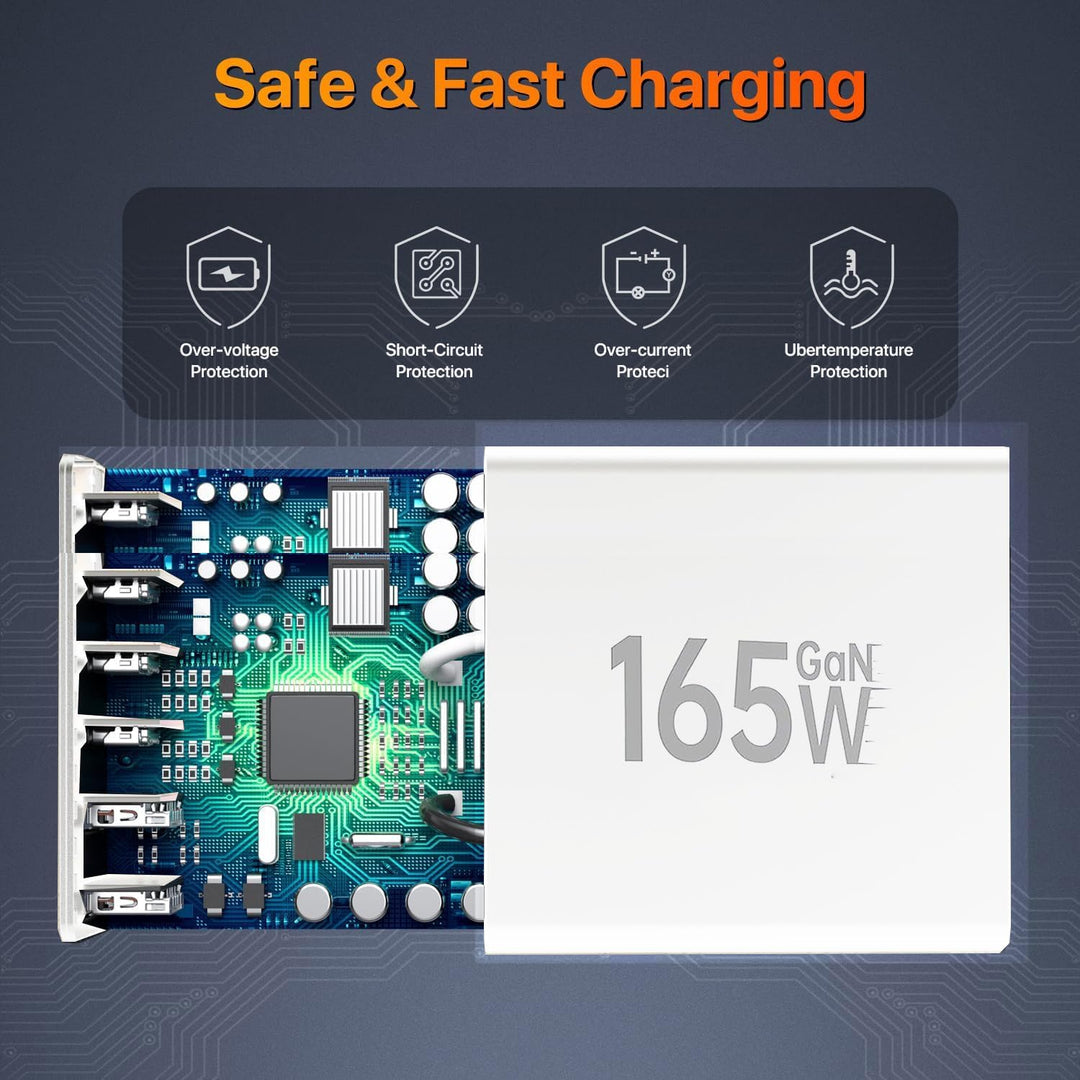 USB C Ladegerät Mehrfach, 165W 6 Port Ladegerät [4USB-C + 2USB-A] 65W Typ C Netzteil, USB C Ladestat