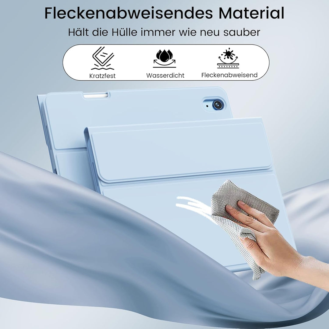 Hülle mit Tastatur für iPad 11/10 Generation mit Stifthalter, Magnetisch Abnehmbare Kabellose Blueto
