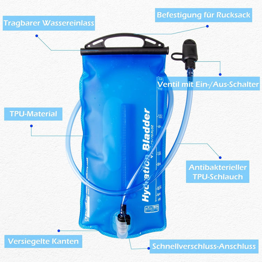 TRIWONDER 2L Trinkblase, Wasserblase, Trinkbeutel, Wasserreservoir Wasserbehälter für Wandern Campin