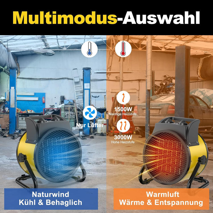 Heizlüfter 3000 Watt Keramik Heizstrahler Elektroheizer Bauheizer Bautrockner mit Thermostat Heizger