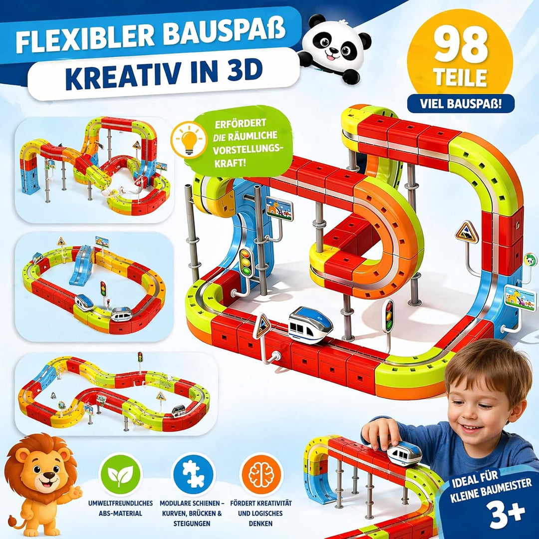 Elektrische Eisenbahn, Flexible Rennstrecke mit Faszinierenden 3D-Layouts, Magnetisches DIY-Eisenbah