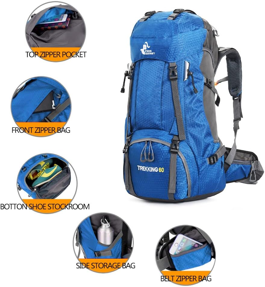 Bseash 60L Wasserdichter leichter Wanderrucksack mit Regenschutz, Outdoor Sport Tagesrucksack Multif