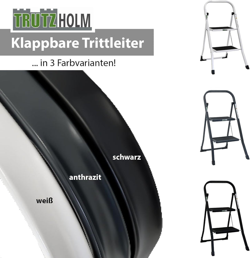 TRUTZHOLM Trittleiter 2 oder 3 Stufen klappbar TÜV/GS Zertifiziert 150 kg Klappleiter Anti-Rutsch Tr