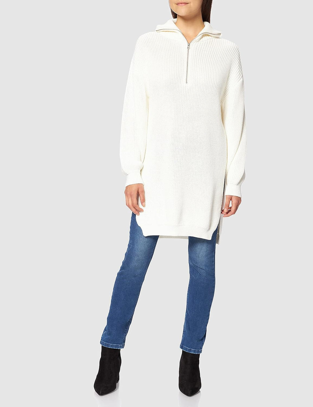 NA-KD Damen Side Slit Knitted Sweater Pullover XXL Gebrochenes Weiss, XXL Gebrochenes Wei&#xDF;