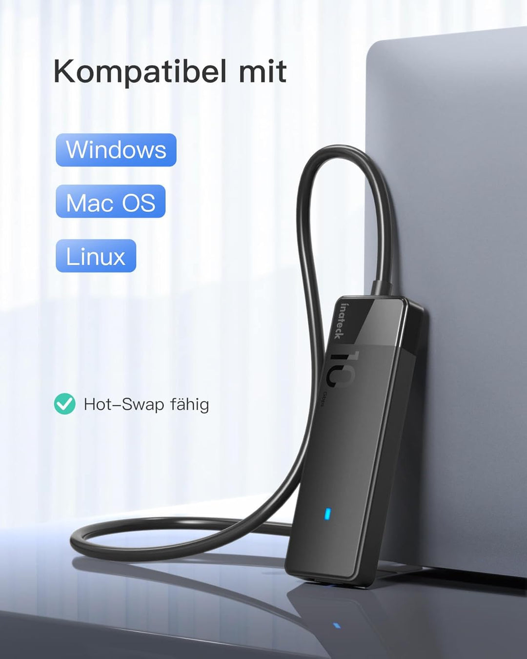 Inateck USB C Hub, USB 3.2 Gen 2 USB C Hub mit 4 USB A Anschlüssen, 10Gbps, 50cm Kabel, Kompatibel m
