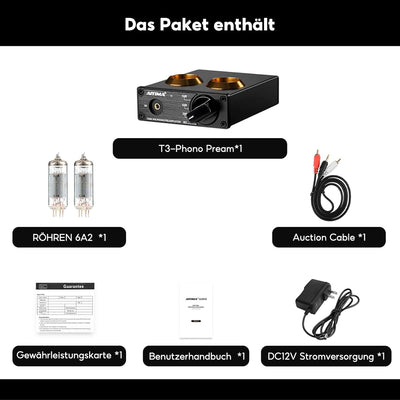 AIYIMA T3 Röhren HiFi MM Phono Vorverstärker für Plattenspieler-Vorverstärker mit Gain-Stereo-Audio