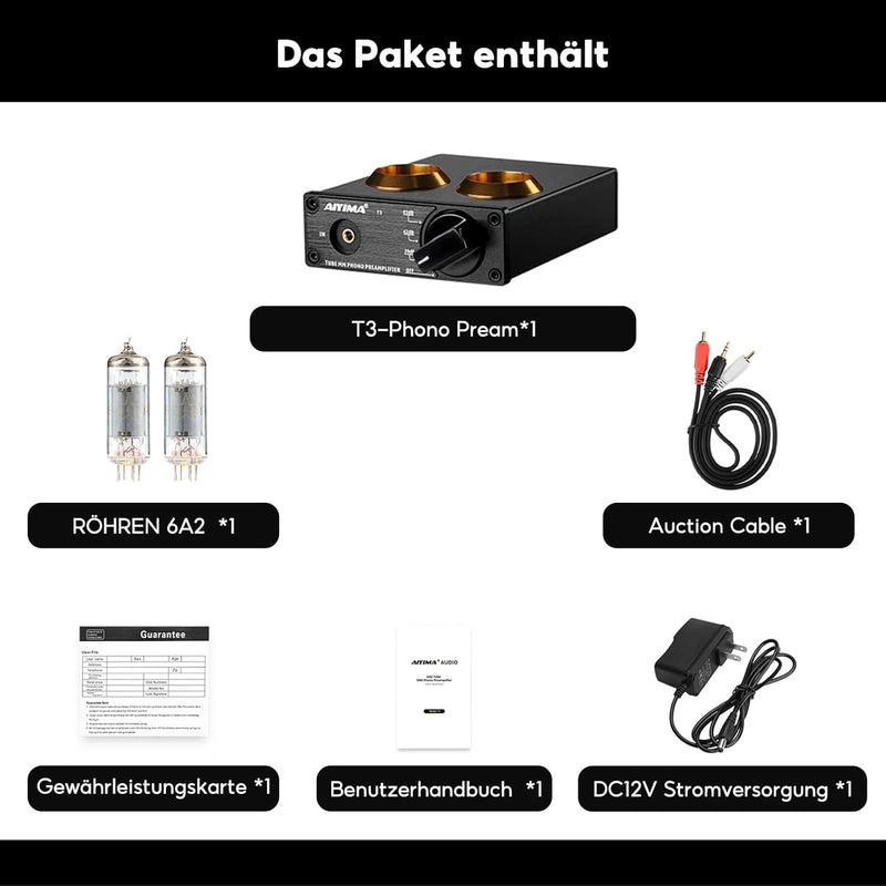 AIYIMA T3 Röhren HiFi MM Phono Vorverstärker für Plattenspieler-Vorverstärker mit Gain-Stereo-Audio