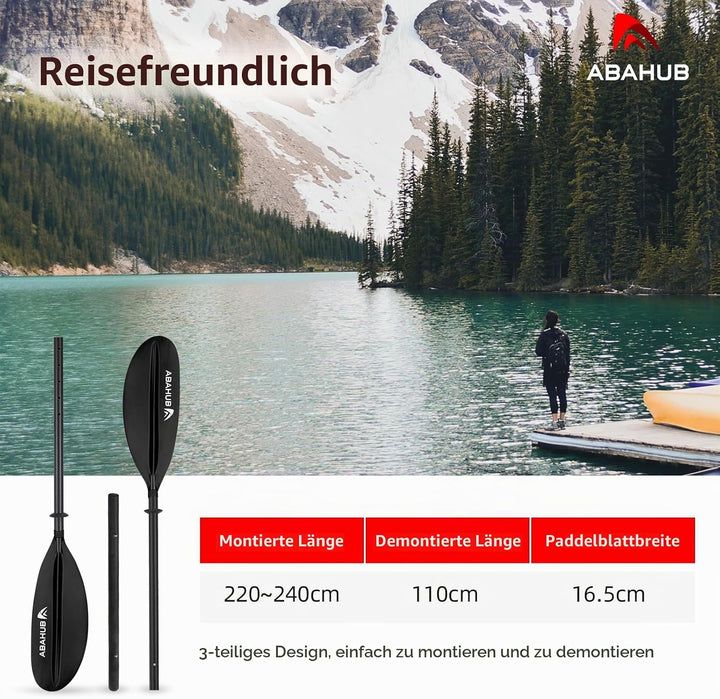 Abahub Carbon Kajak Paddel 230cm/220-240cm verstellbar, mit Paddelleine | Für Kajakfahren, Ruderboot