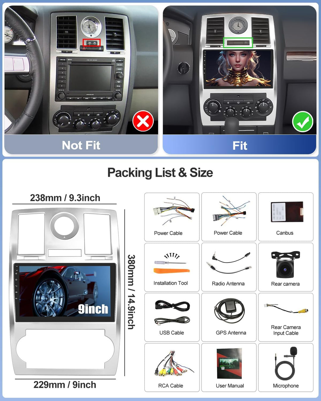 2G+64G CAMECHO Android 13 Autoradio mit Navi für Chrysler Aspen 300 300C 2004-2010,Doppel Din Radio