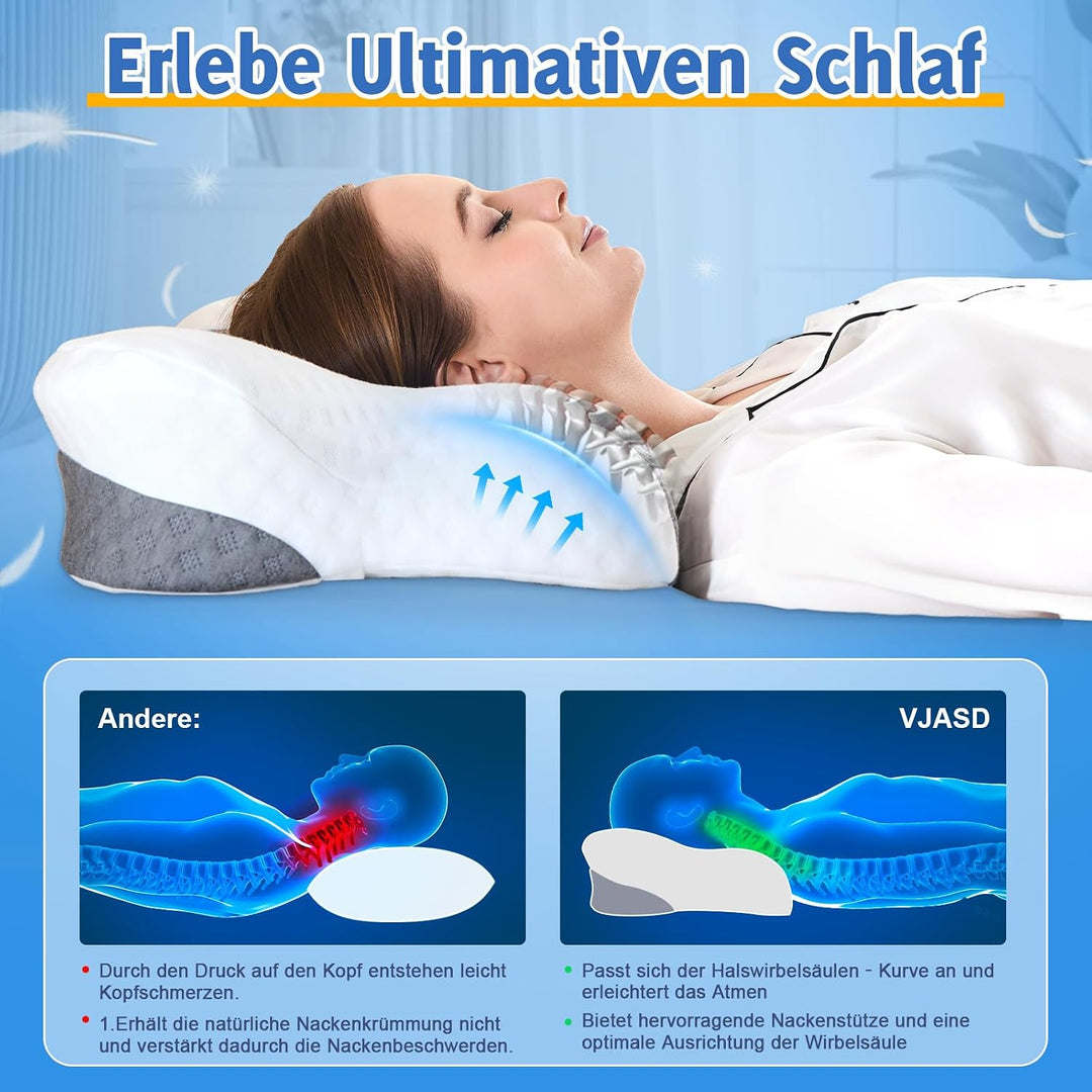 VJASD Orthopädisches Nackenstützkissen aus Memory Foam – Ergonomisches Kopfkissen gegen Nackenschmer