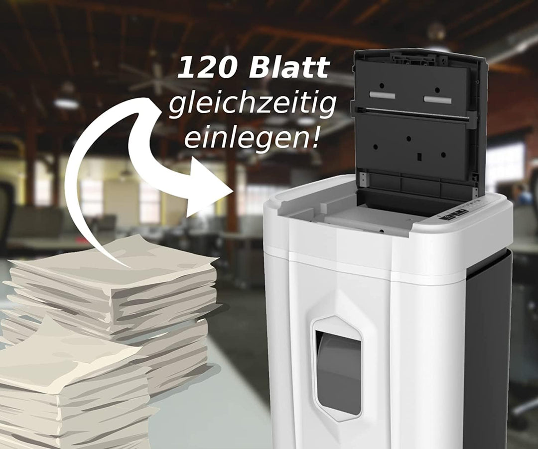 Aktenvernichter, Papierschredder bis 120 Blatt gleichzeitig, Autofeed Schredder, P-5, Reisswolf mit