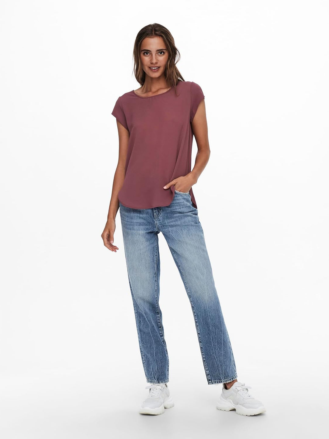 ONLY Damen Onlvic S/S Solid AOP Top Ptm T-Shirt, Blusenshirt, Kurzarm 38 2er Pack (Pack A: Rose Brow