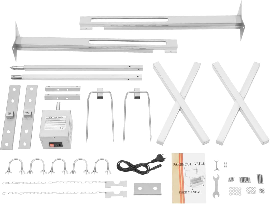 Edelstahl Spanferkelgrill, Höhenverstellbar Grillspiess mit 15W Motor, Elektro Spiessbratengrill mit