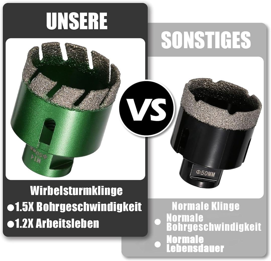 8 Stück 6-68mm Trocken Fliesenbohrer Set, M14 Gewindeanschluss Vakuumgelötete Lochsäge Diamantbohrer