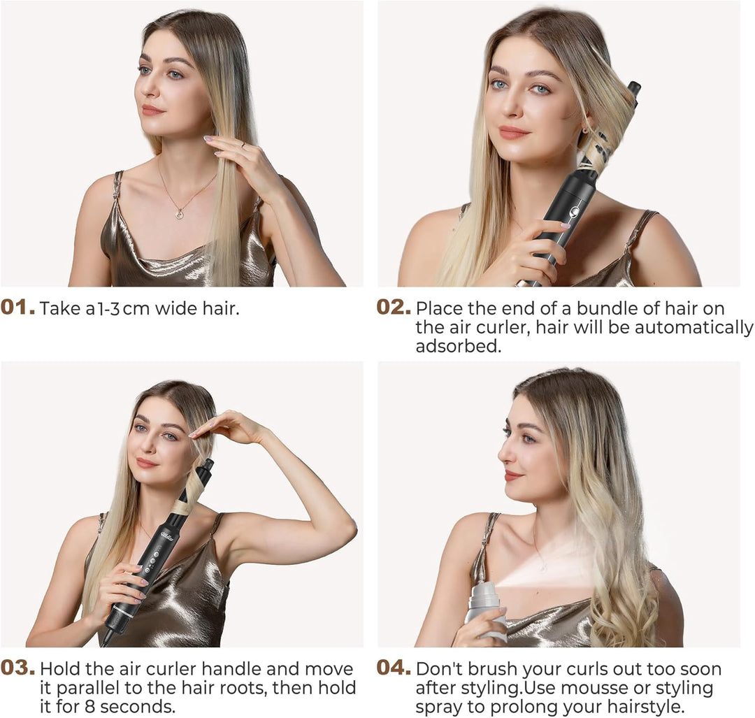 UKLISS 7 in 1 Pro-Hairstyler, Haarstyler & Föhn Set mit 1400 Watt Hair Dryer, Lockenstab Automatisch