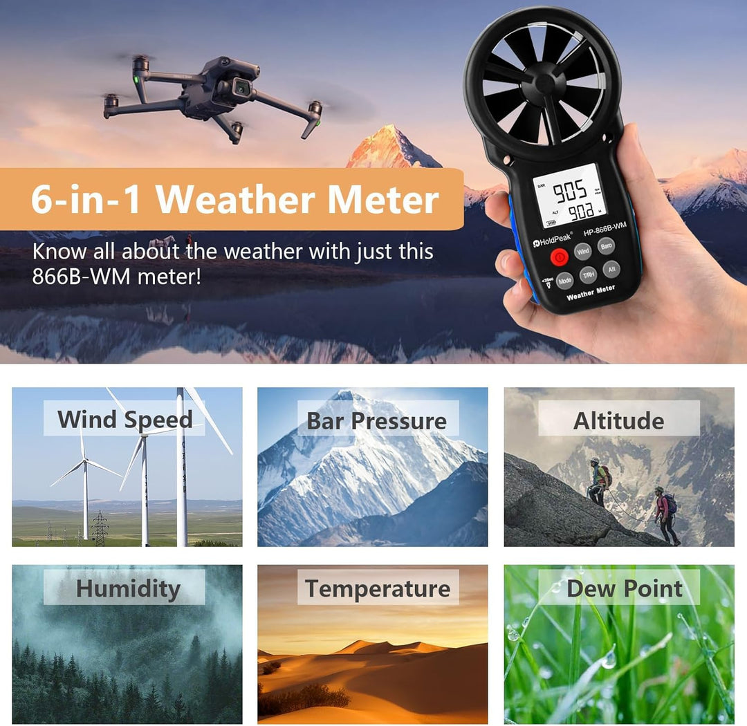 Windmesser Windmessgerät, Digitaler Windmesser für Windgeschwindigkeit Temperatur Wind Chill Tester