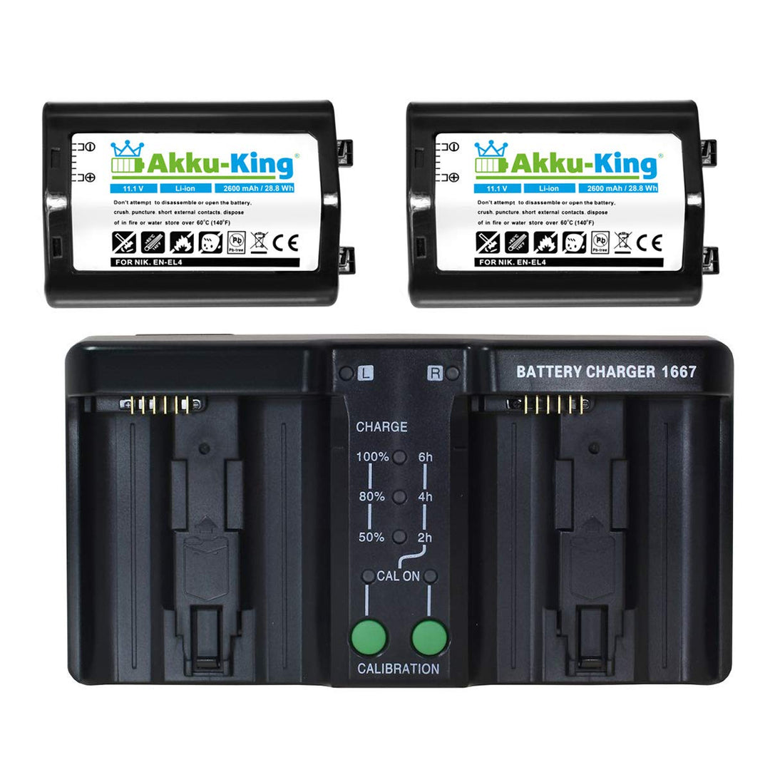 Duo Akku-Ladegerät kompatibel mit Nikon D2X, D2H, D2HS, D3, D3s, D3X F6 Akku + 2X Akku-King Akku EN-