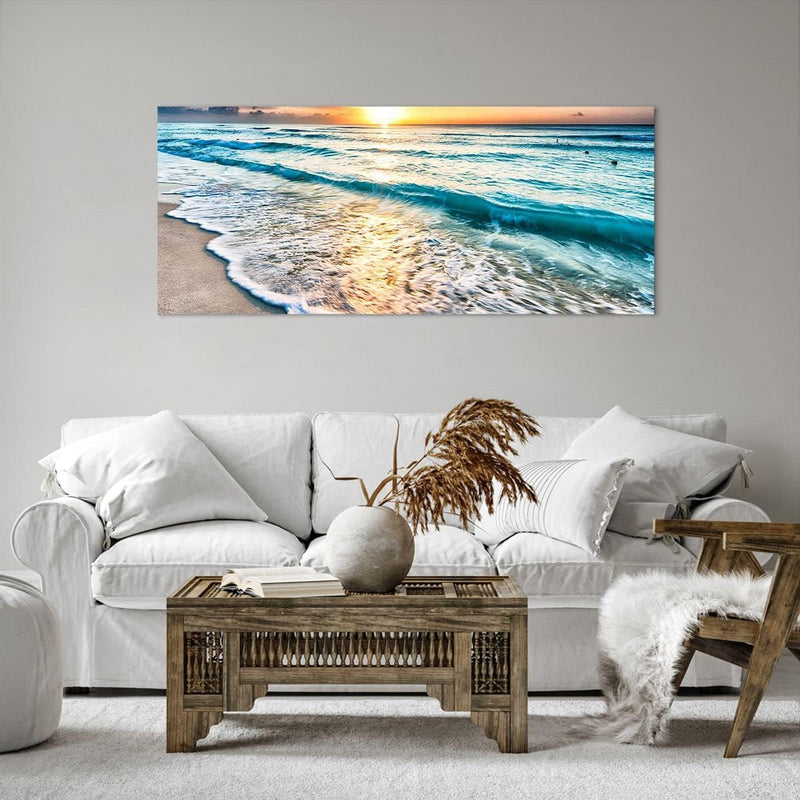 Wandbilder Dekoration Wohnzimmer Meer Welle Strand Panorama Bilder auf Leinwand 120x50cm Leinwandbil