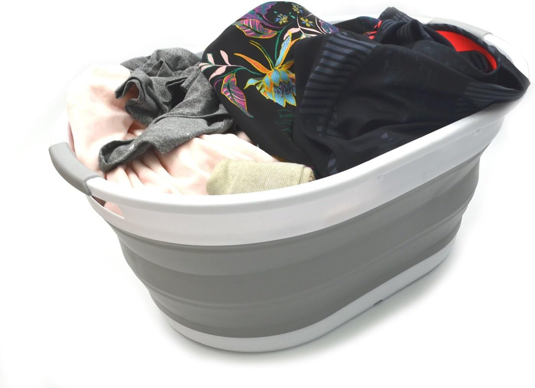SAMMART 39L Collapsible Plastic Laundry Basket - Oval Tub/Basket - Foldable Storage Container/Organi