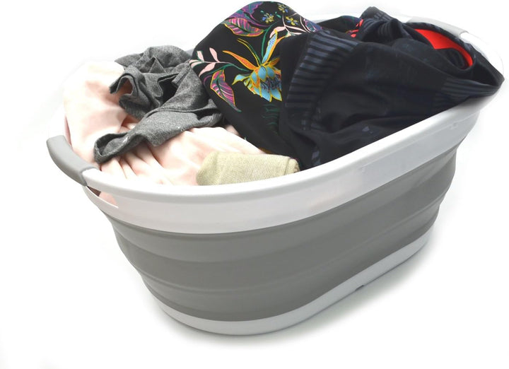 SAMMART 39L Collapsible Plastic Laundry Basket - Oval Tub/Basket - Foldable Storage Container/Organi