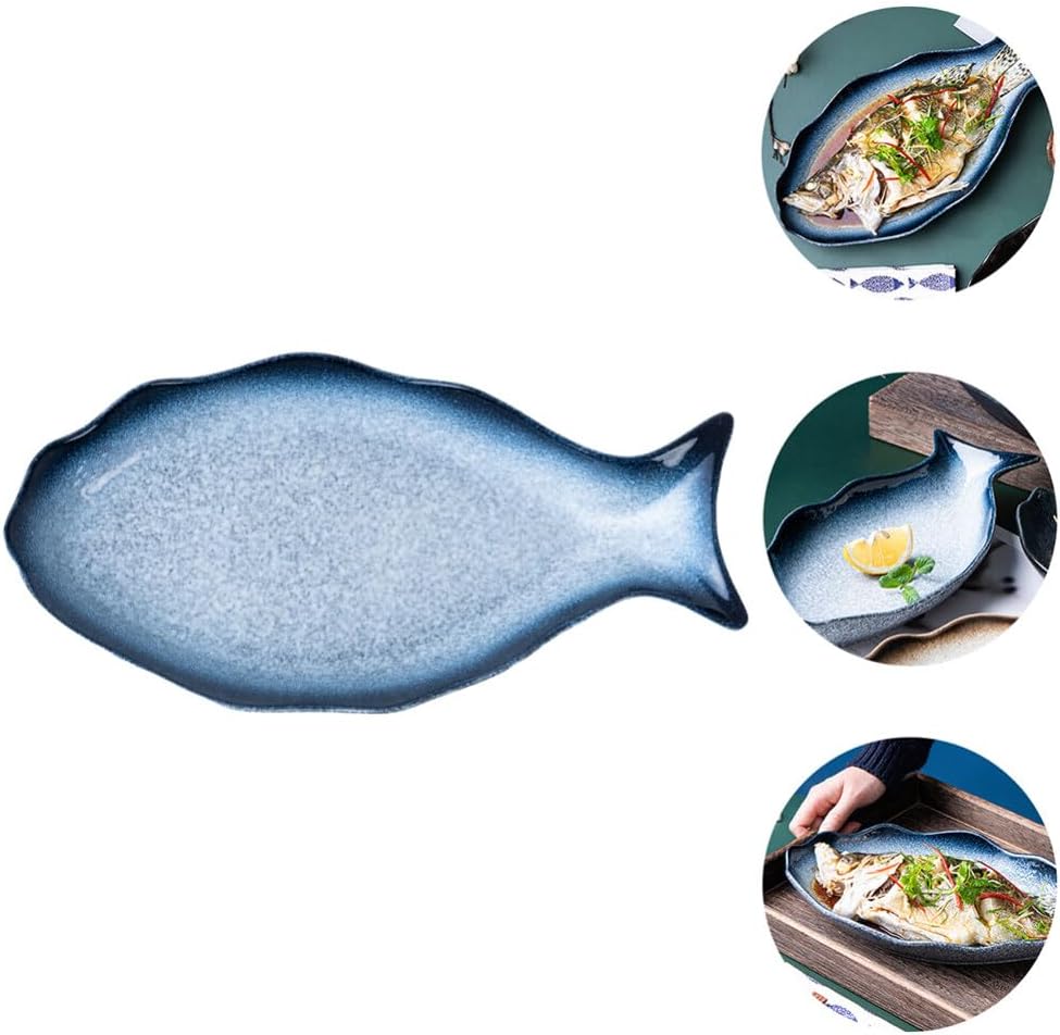Cabilock Fischteller Keramik Fischplatte Porzellan Servierteller Fischform Lachsplatte Vorlegeplatte