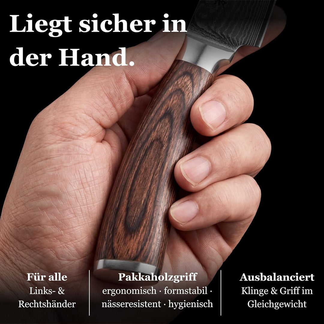Wakoli EDIB Damastmesser kleines Santoku Messer 12cm Klinge extrem scharf aus 67 Lagen I Damast Küch