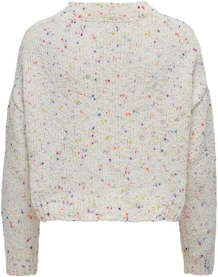 PIECES Damen Onlgracie Ls O-neck Bf Knt L Cloud Dancer/Detail:multi Melange Dots, L Cloud Dancer/Det