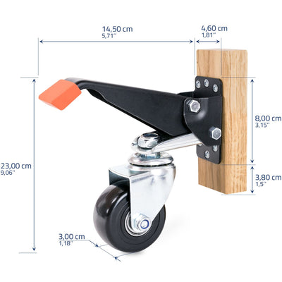 HMF 6750 Schwerlastrollen absenkbar für Werkbank | 4 Stück | 65 mm | bis 300 kg | Schwarz