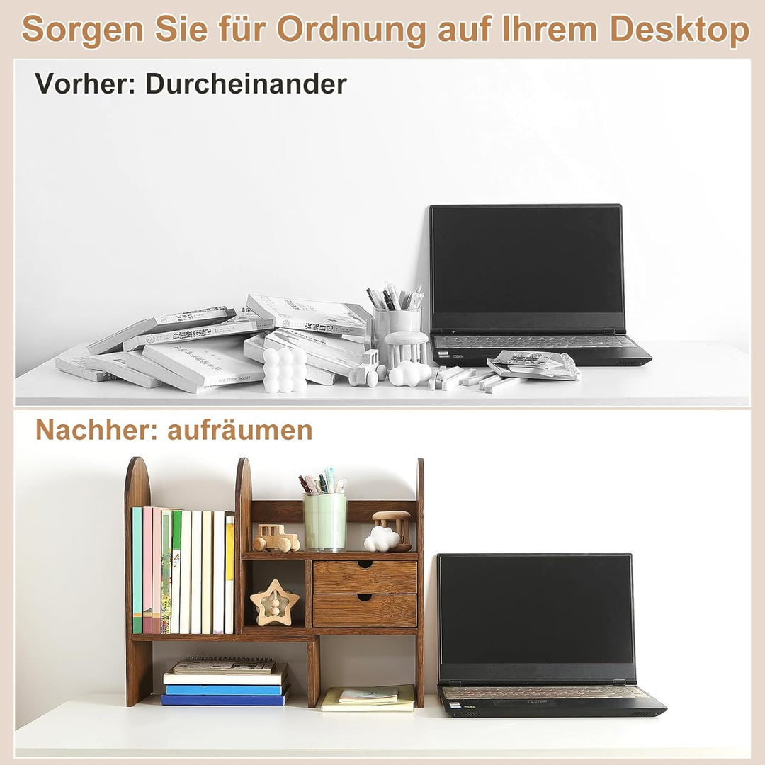 GUUSII HOME Desktop Bücherregal Tischregal für Büro Schreibtisch Regal Organizer Einstellbar mit Sch