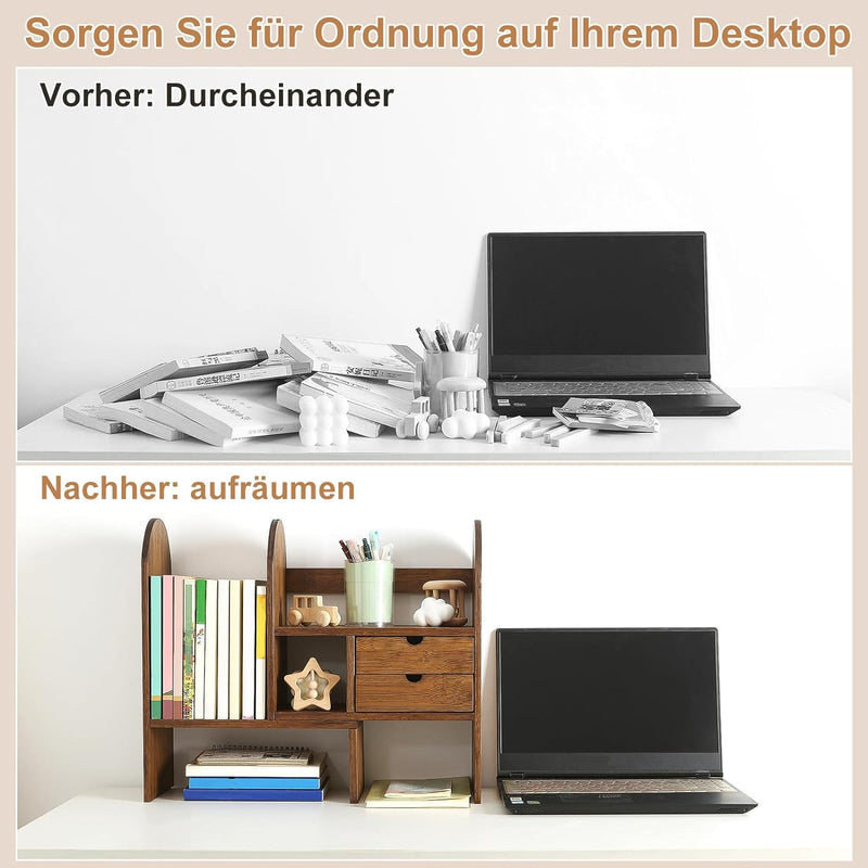 GUUSII HOME Desktop Bücherregal Tischregal für Büro Schreibtisch Regal Organizer Einstellbar mit Sch