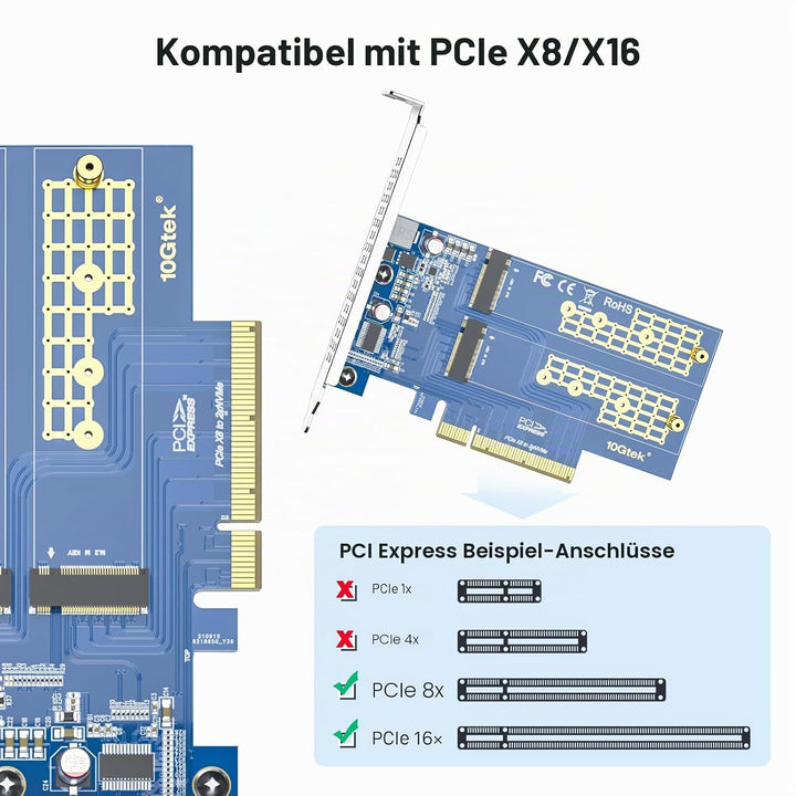 PCIe 3.0 to NVMe (2) M.2 Adapter for M.2 (M Key) SSD, PCIe X8, Requires Motherboard BIOS Support for