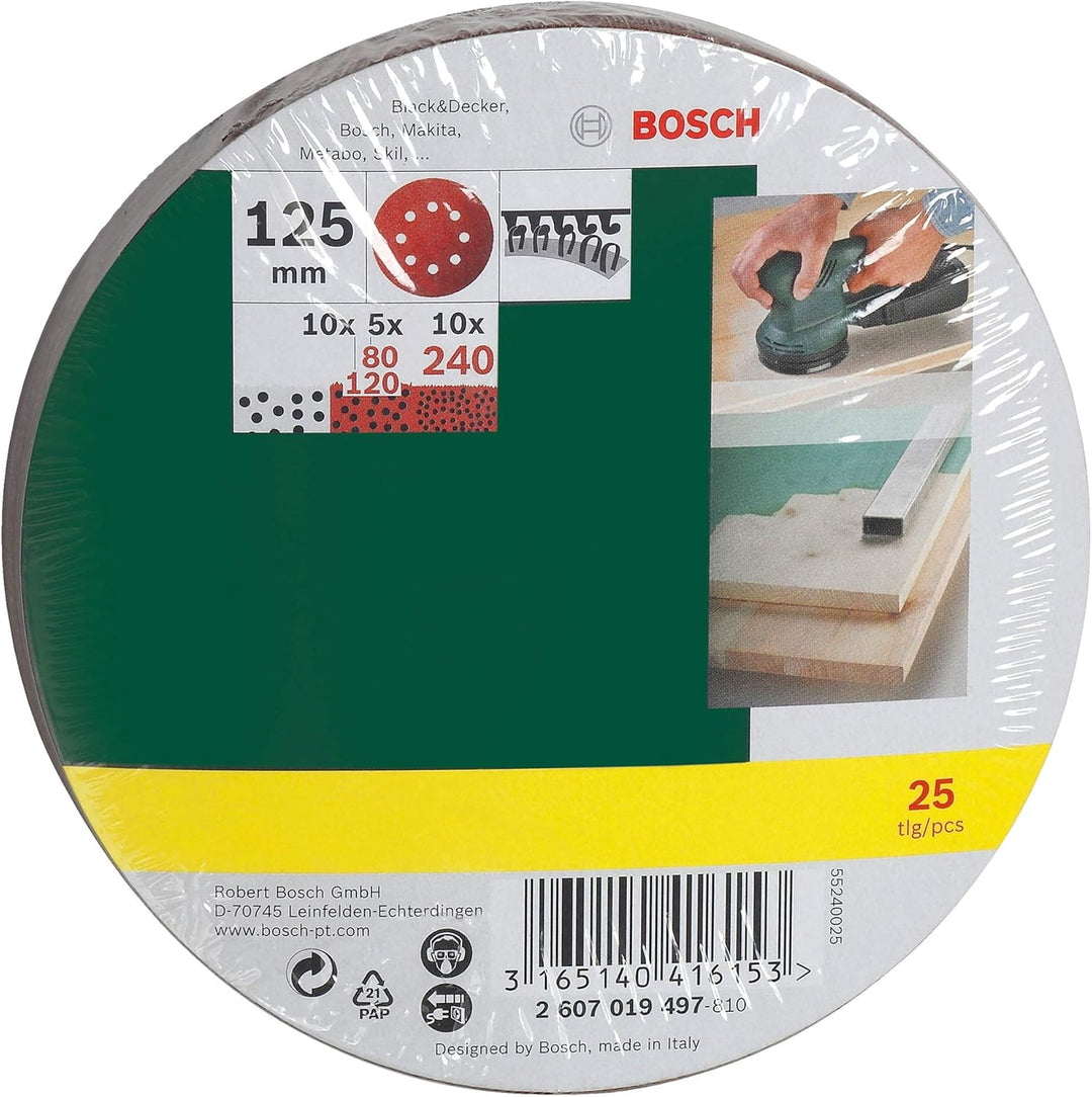 Bosch Exzenterschleifer PEX 400 AE (350 Watt, im Koffer) + Bosch Schleifblatt-Set 25tlg. (Hart- und