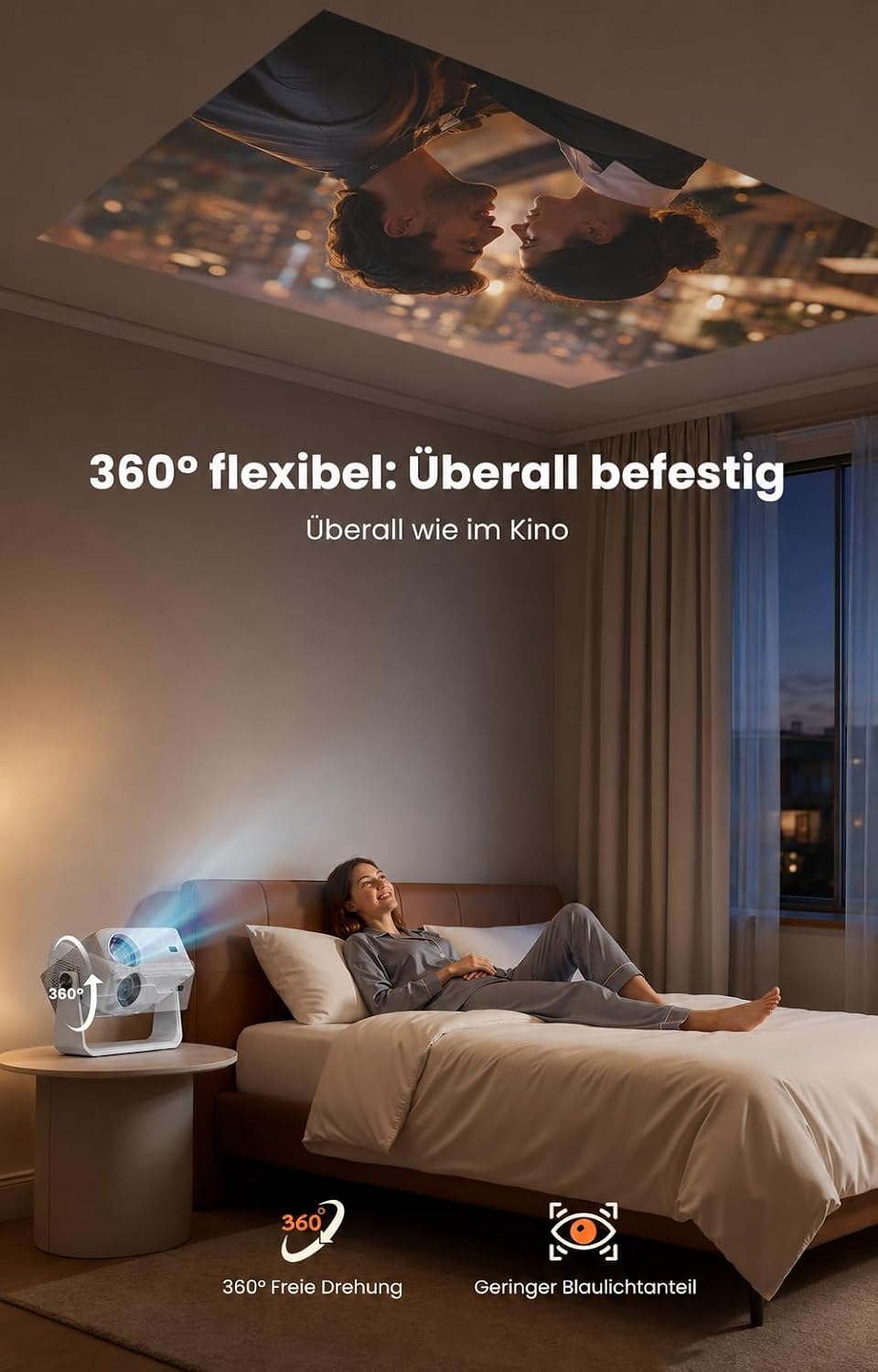 iSinbox 4K Beamer Outdoor mit Netflix, 2x20W Dolby &amp; DTS, HDR10+, WiFi 6 Weissgrau, Weissgrau
